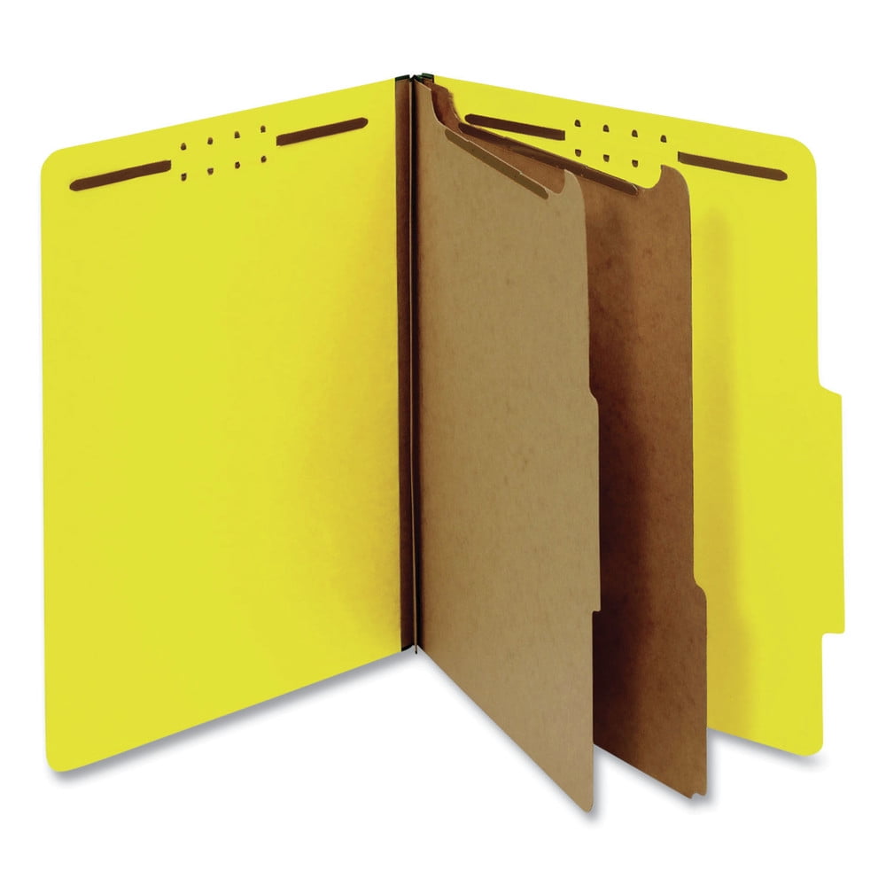 Universal UNV10304 Letter Size 2 Divider Bright Colored Pressboard Classification Folders - Yellow (10/Box)