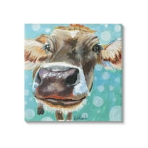 Stupell Industries Bold Cow Cattle Portrait Blue Bubbles Pattern Painting Gallery Wrapped Canvas Print Wall Art, Design by Jennifer Redstreake