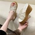 thumbnail image 2 of Anuirheih Slip on Sandals Women,Women's Summer Casual Slippers Thick Bottom Wedged-heel Fashion Mesh Slippers(Beige), 2 of 5