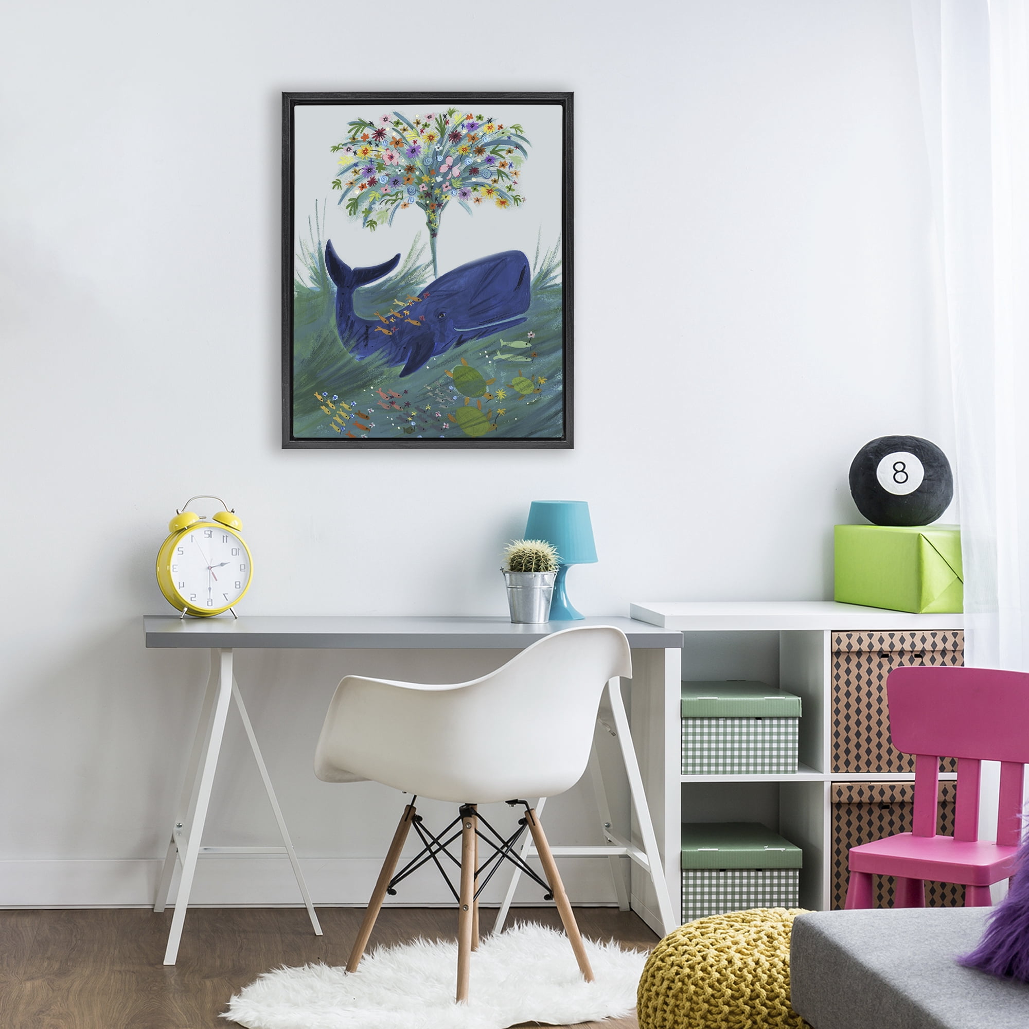 Stupell Industries A Flowery Whale Black Framed Floater Canvas Wall Art, design by Kay Widdowson