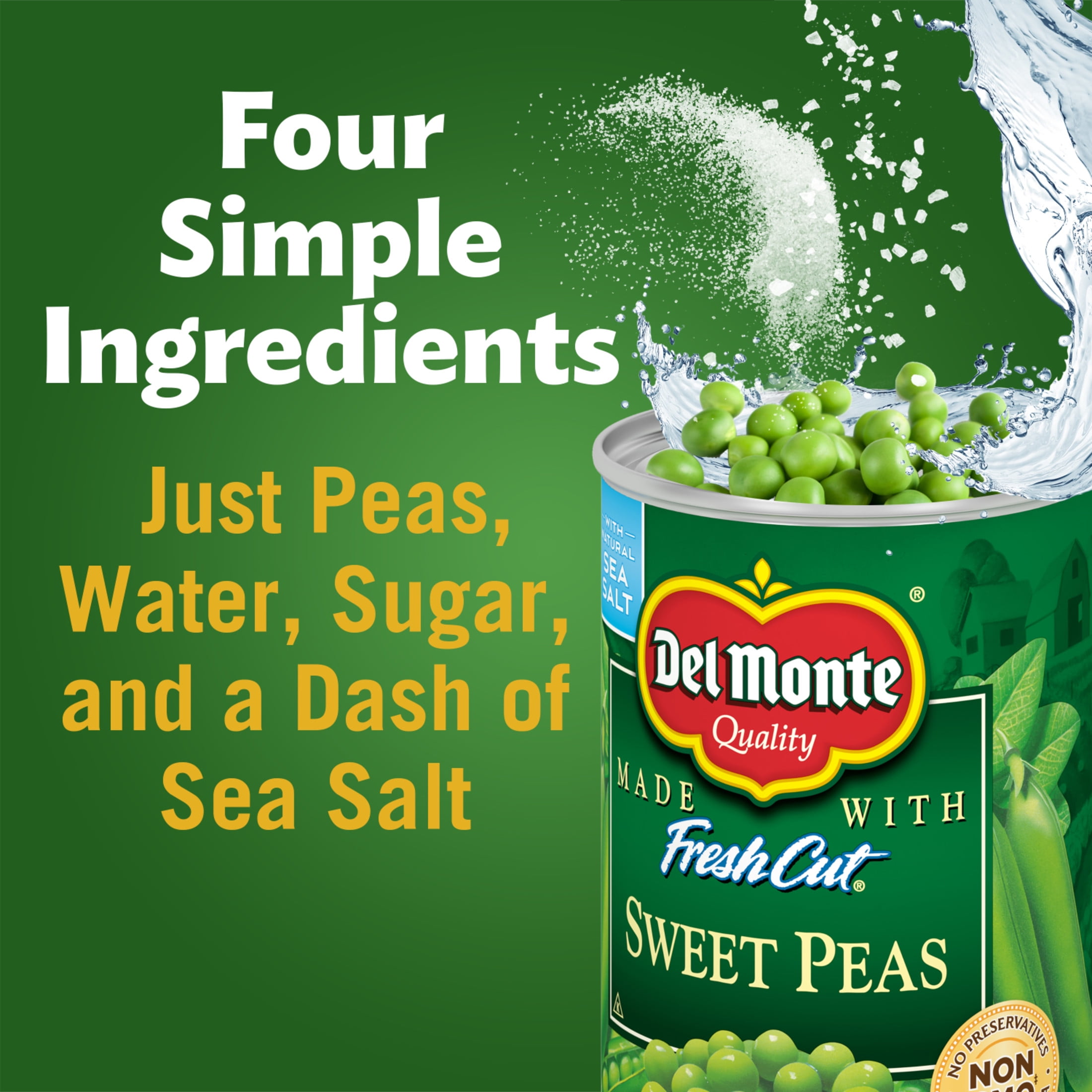 (24 pack) Del Monte Sweet Peas, Canned Vegetables, 15 oz Can