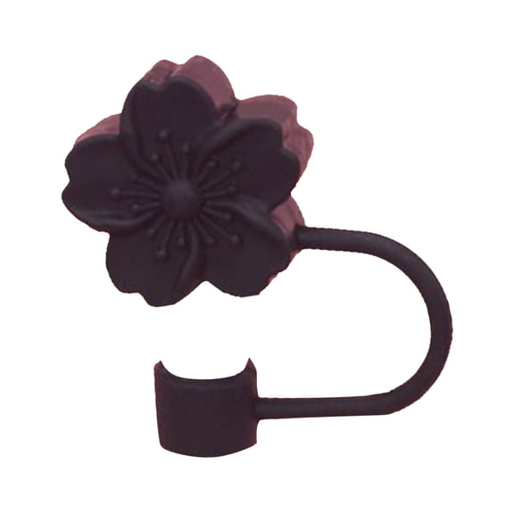 10Mm Cherry Blossom Silicone Straw Cover Cap Cute 3D Flower Straw Tip Topper Reusable Dust Proof Straw Lid For Home Outdoor(Black-4.5Cm)
