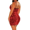 thumbnail image 3 of Rvkxad Wedding Guest Dresses for Women Sequin Sparkly Glitter Party Club Bodycon Dresses Short Mini Dress Spaghetti Strap Cocktail Evening Sundress Red XL, 3 of 4