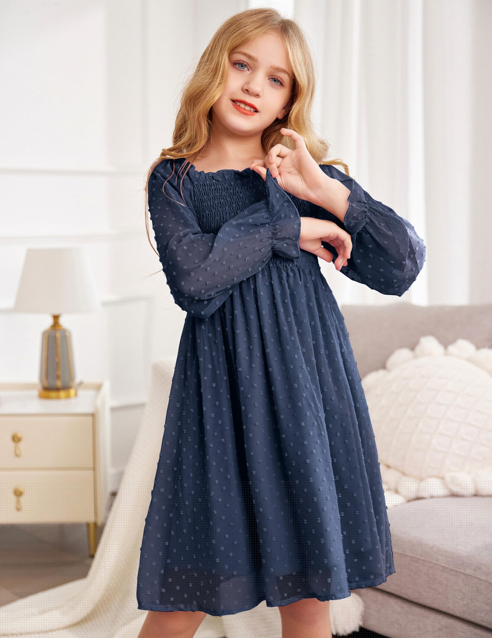 thumbnail image 3 of Arshiner Girl Tulle Dress Winter Long Sleeve Teen Girls Party Casual Dresses, 3 of 6