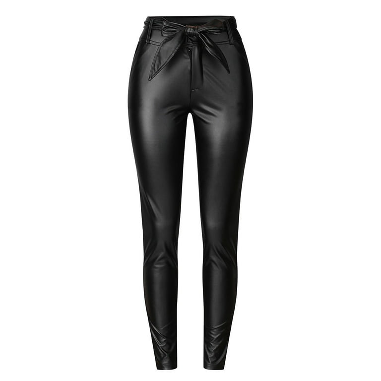 Cathalem High Waist Leather Pants for Women Waisted Size Leather Stretch Trousers  Pants Women Large High Rubber Leggings Pants Black X-Large 