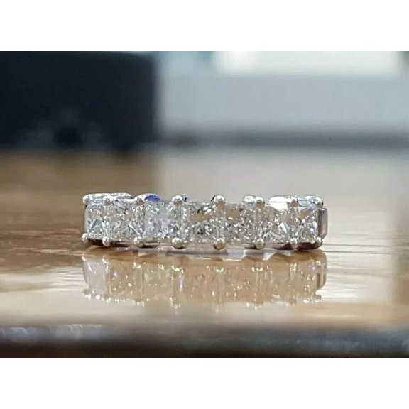 Cluster Eternity Wedding Band Ring 14K White Gold Plated Princess Cut White Diamond