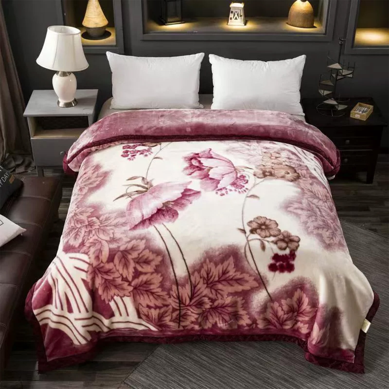 Double Layer Thick Raschel Blanket Winter Warm Flannel Soft Fleece Bed Blanket for Bedroom Living Room Sofa Cozy Plush Throw Blanket for Adults All Season Home Decor