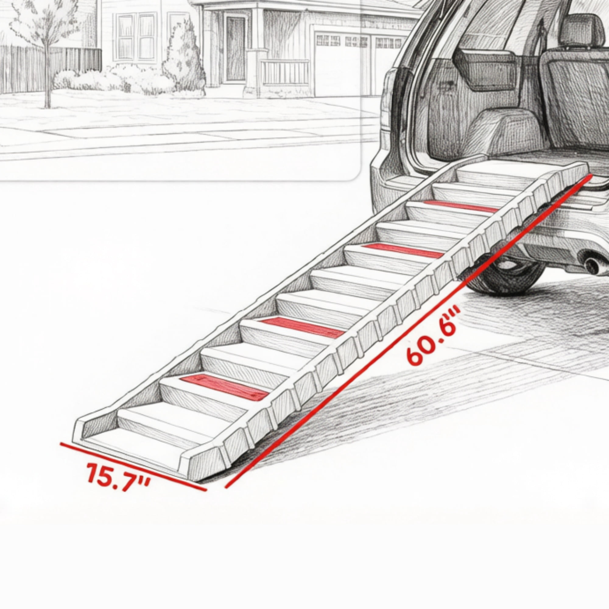 60.6 Inch Dog Ramp with 10-Step Design for SUVs and Trucks