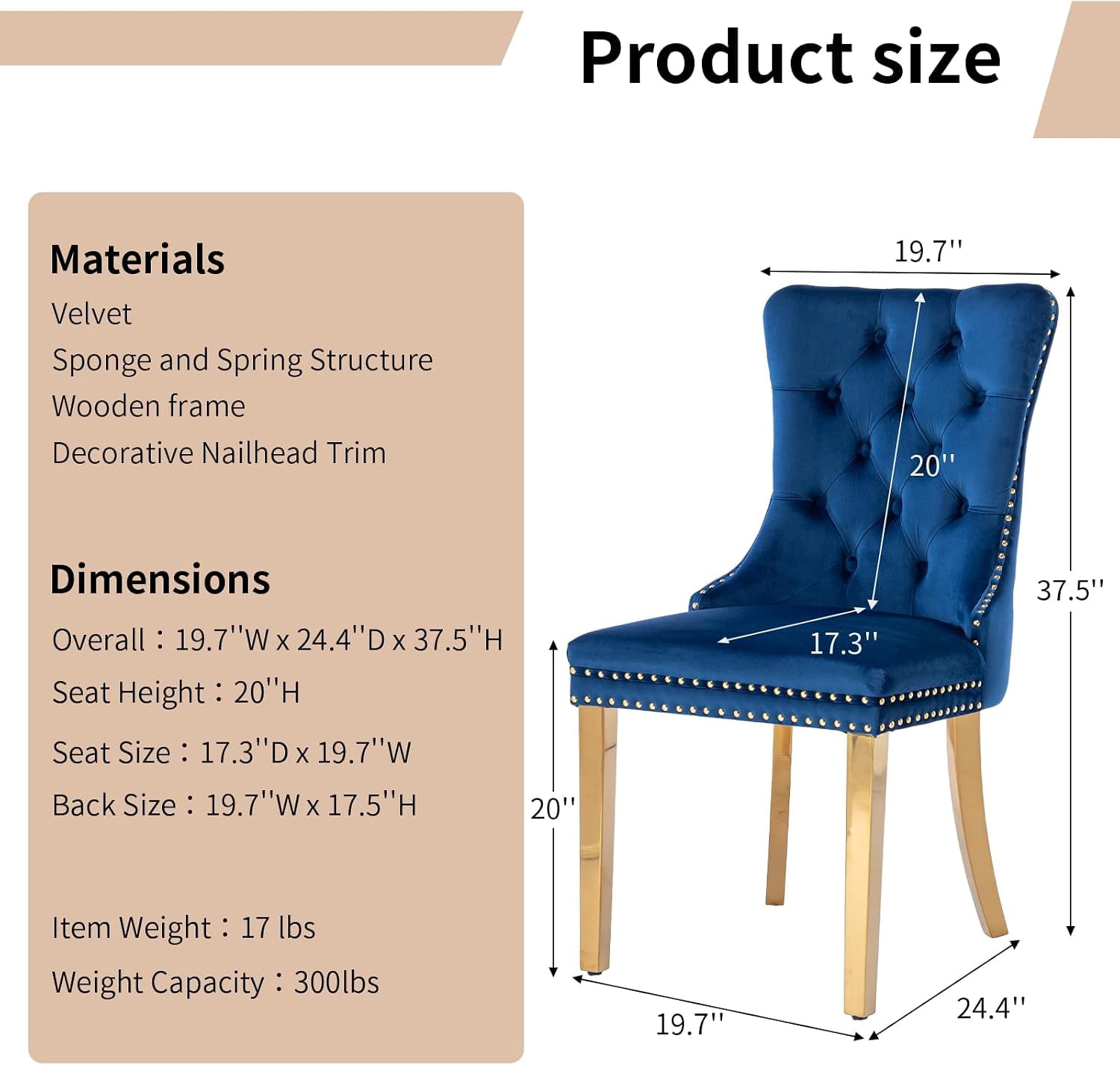 Collection Tufted Velvet Dining Chair, Nailhead Trim, Solid Wood Legs, Set of 2