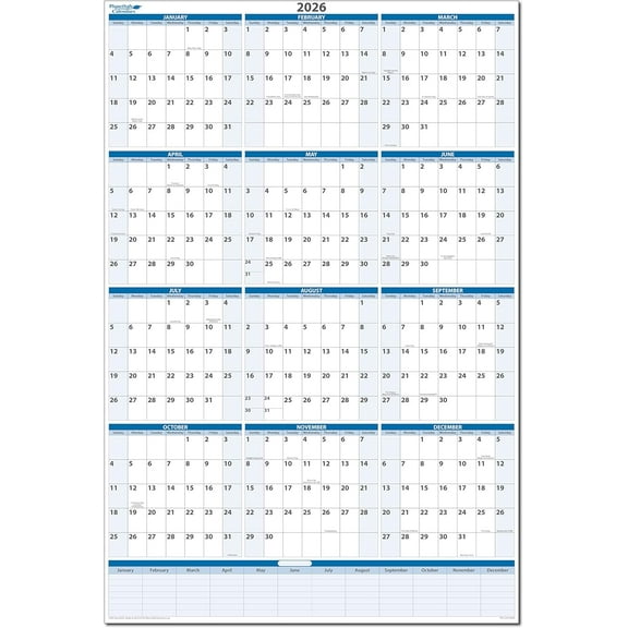 2026 Sky Blue Wet & Dry-Erasable Vertical Wall Calendar with next year planning area 48h x32w