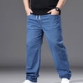 thumbnail image 5 of RongHuan Mens Big and Tall Jeans Loose Fit Elastic Waisted Denim Pants Straight Leg Solid Color Trousers Drawstring Sweatpants, 5 of 9