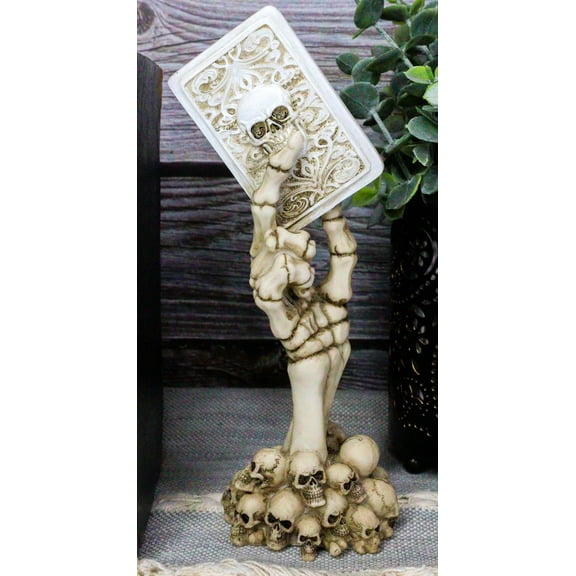 God of Gamblers Gothic Skeleton Skeletal Hand Holding Death Ace Card Figurine