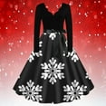thumbnail image 2 of IROINNID Christmas Dresses for Women Long Sleeve Christmas Print V-Neck Knee-High Dress,Black, 2 of 4