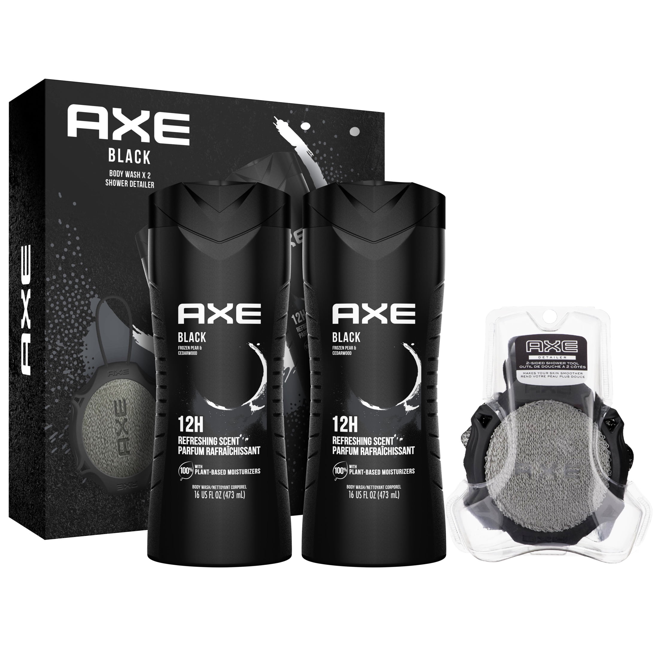 ($14 VALUE) AXE Black Body Wash Gift Set With Shower Tool, 3 Count