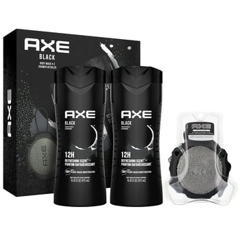 ($14 VALUE) AXE Black Body Wash Gift Set With Shower Tool, 3 Count