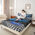 thumbnail image 4 of Homewish Blue Sport Car 4pcs Bed Sheets for Kids Children Teens,Car Theme King Sheets,Geometric Plaid Gird Super Cozy Sheet Set,Lightweight Room Decor, 4 of 7