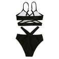 thumbnail image 4 of Teen Girl Swimsuit Solid Bikini Set 2 Piece Spaghetti Strap Backless Triangle Swim Suit Black Summer Beach Bathing Suit 7-8T, 4 of 6