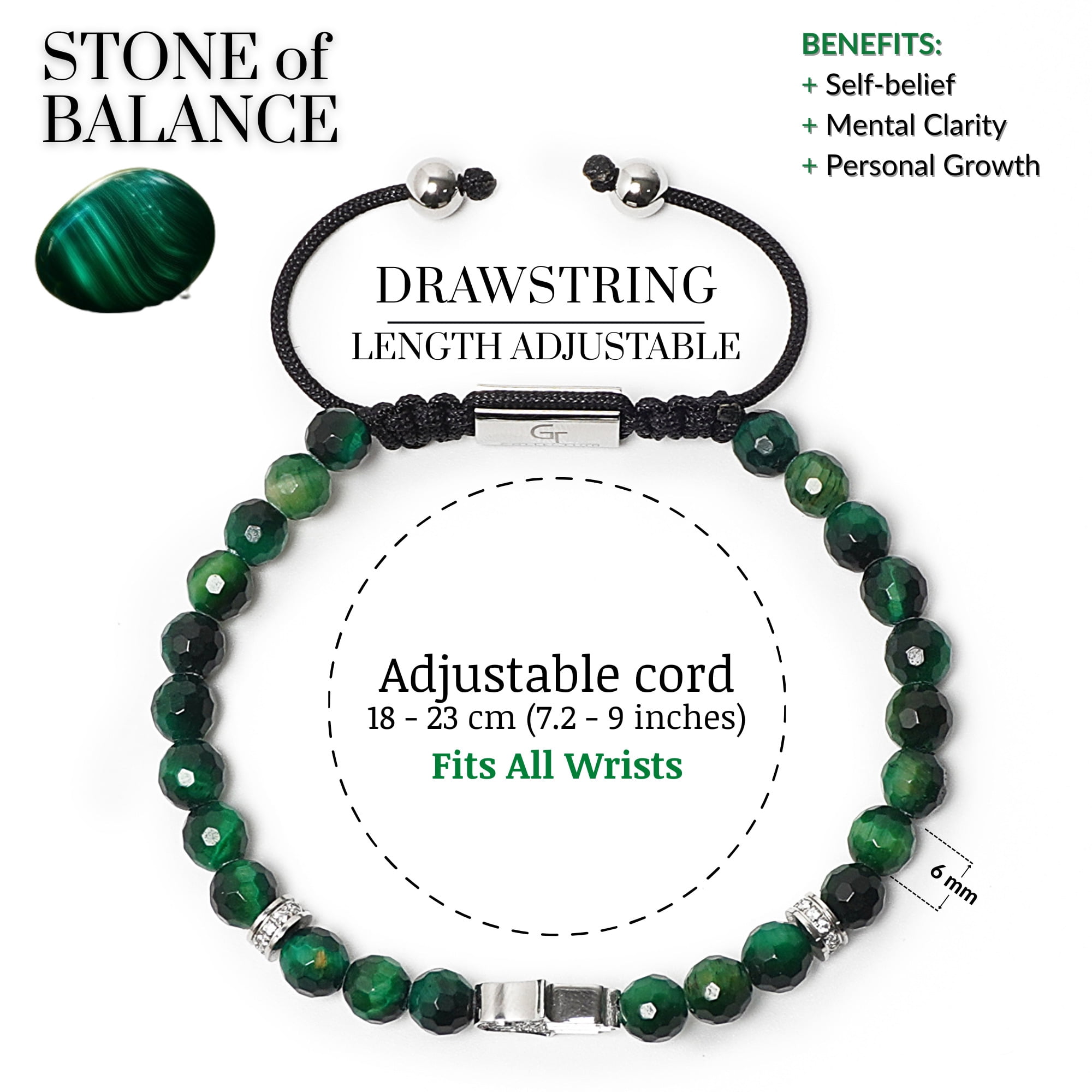 Men's GREEN TIGER EYE Bracelet with Silver HAMSA Hand