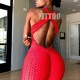 thumbnail image 4 of FITTOO Women Ruched Butt Lift Texture Bodysuit Yoga Fitness Backless Workout Gym Jumpsuits, 4 of 6