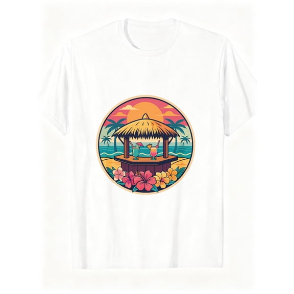 Unisex Men's Casual Tropical Beach Tiki Bar Graphic T-Shirt