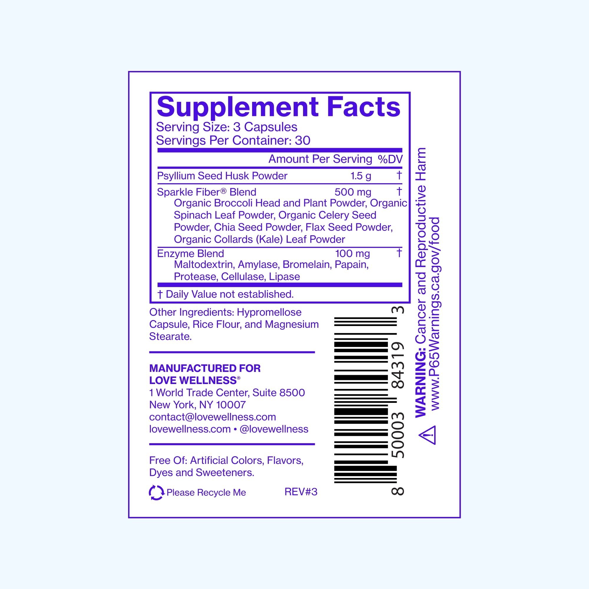 Love Wellness Sparkle Fiber, Regularity Capsules*, 90ct