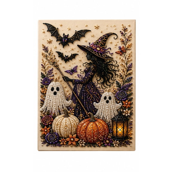 Halloween Pearl Art Kit, Halloween Pumpkin Ghost Diamond Painting DIY Craft Set Halloween Decor, Wall Art Gift for Adults & Beginners