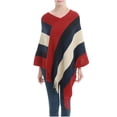 thumbnail image 2 of Summer Clearance Sale! Pitauce Cover Up for Women Patchwork V Neck Crochet Poncho Knitting Cape Asymmetric Tassel Hem Shawl Versatile Wrap Tops, 2 of 6