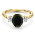 thumbnail image 3 of Gem Stone King 18K Yellow Gold Plated Silver Black Onyx and Lab Grown Diamond Engagement Ring for Women | 2.54 Cttw | Oval 9X7MM | Gemstone December Birthstone | Size 5, 3 of 6