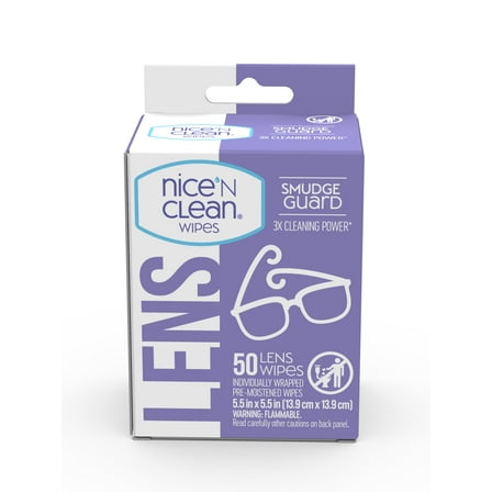 Nice N CLEAN Smudgeguard Eyeglass Cleaner, Pre-Moistened Lens Wipes 50 Count