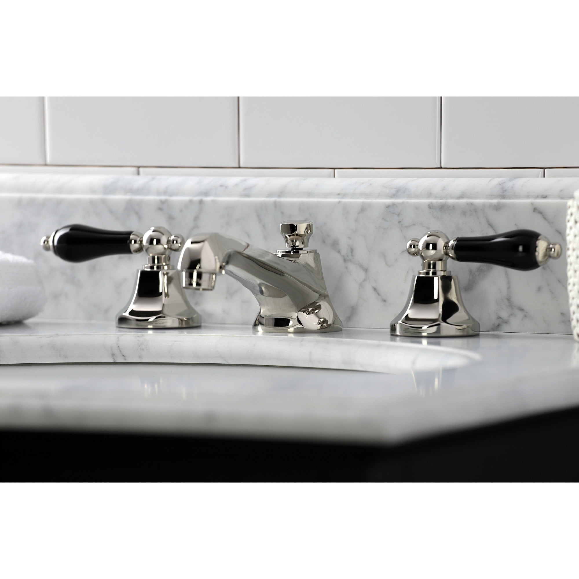 Kingston Brass KS4466PKL Duchess Widespread Bathroom Faucet with Brass Pop-Up, Polished Nickel