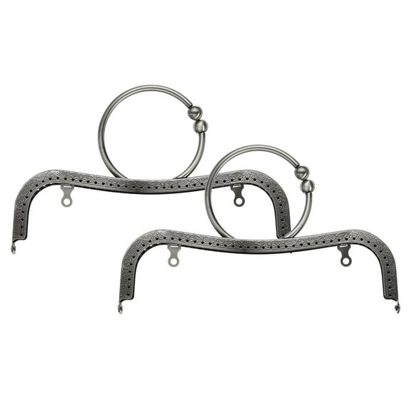 Uxcell 2Pcs Metal Purse Frame, 22cm/8.7" Retro Arch Kiss Lock Clasp Frame Embossed for Purse Making(Grey)