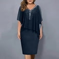 thumbnail image 2 of LWavelet Women's Plus Size Cocktail Dress Chiffon Cape Overlay Rhinestone V-Neck Bodycon Midi Dress Navy 4XL, 2 of 4