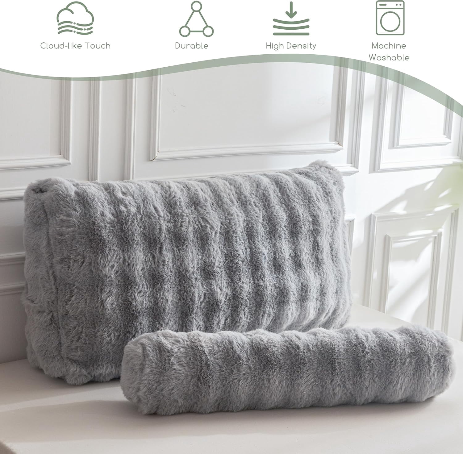 Headboard Pillow Twin,Ultra-Soft Wedge Pillow with a Cylindrical Neck Pillow,Memory Foam Filling,Back Support Pillows for Bed Sitting Up, Reading & Working, Removable Cover, 39.4"x19.7"