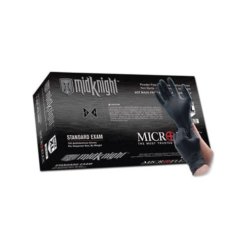 L Microflex MFXMK296L MidKnight Black Powder-Free Nitrile Examination Gloves 