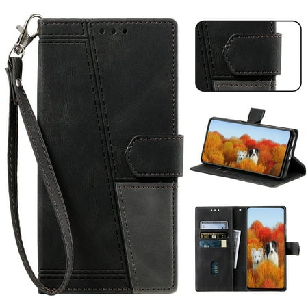 Wallet Case for iPhone 7 / 8 / SE 2022 & 2020, Premium PU Leather Magnetic Flip Folio Kickstand Case with RFID Blocking Credit Card Slots,Magnetic Clasp Shockproof Case Detachable Wrist Strap,Black