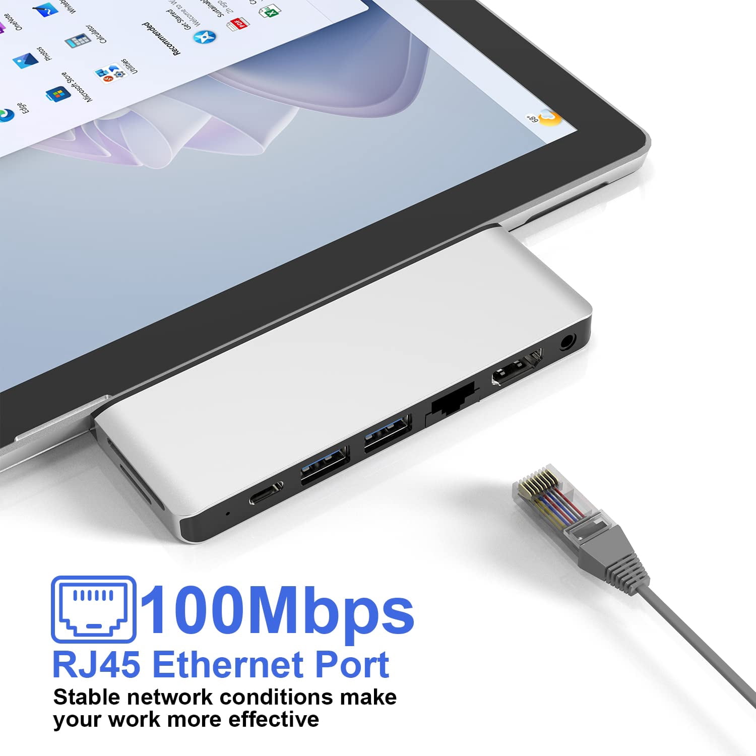 Surface Pro 9 Hub Docking Station with 4K HDMI, USB-C Thunerbolt 4(8K@30Hz Video+40G Data+100W Power), 100M RJ45, 2X USB3.0, SD+TF Card Slot, 3.5mm Audio, Triple Display for Surface Pro 9/Pro X