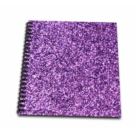 3dRose Purple Faux Glitter - photo of glittery texture - fashionable girly trendy glam sparkly bling effect - Drawing Book, 8 by 8-inch