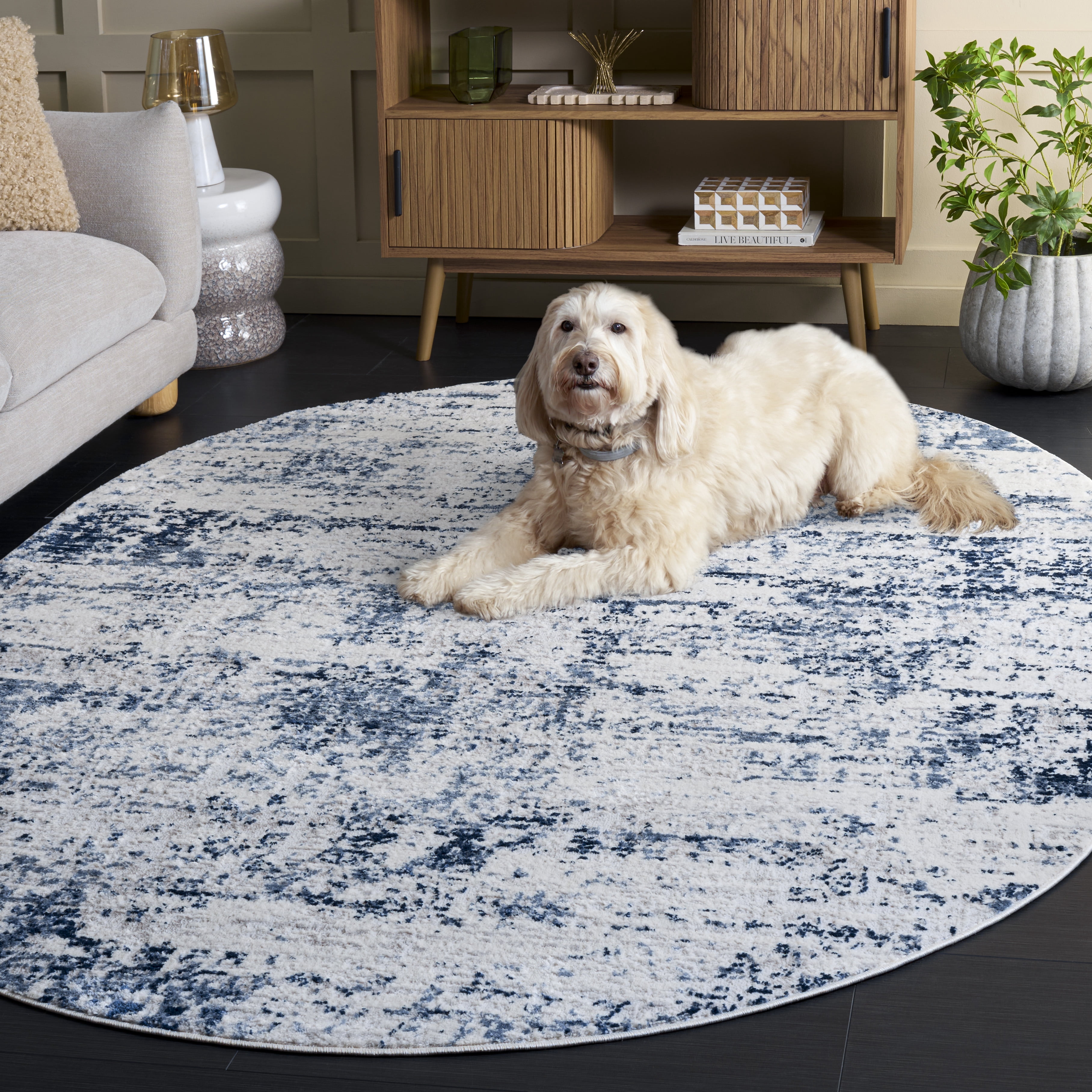 Safavieh Amelia Ian Abstract Area Rug, Ivory/Navy, 6' x 8' Oval