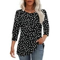 thumbnail image 5 of Dasayo Summer Tops for Women Black 3/4 Sleeve Buttons Polka Dot Crewneck T-Shirt Sweatshirts for Women Trendy L, 5 of 7