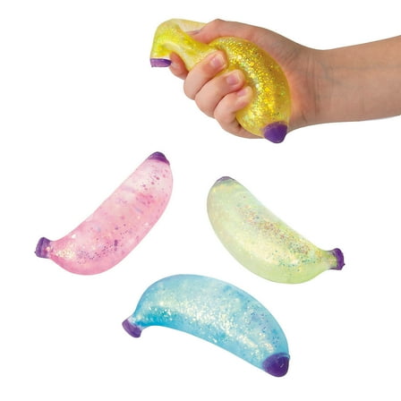 Fun Express 5" x 1 1/2" Colorful Glitter Maltose Banana Stress Toys - 12 Pieces