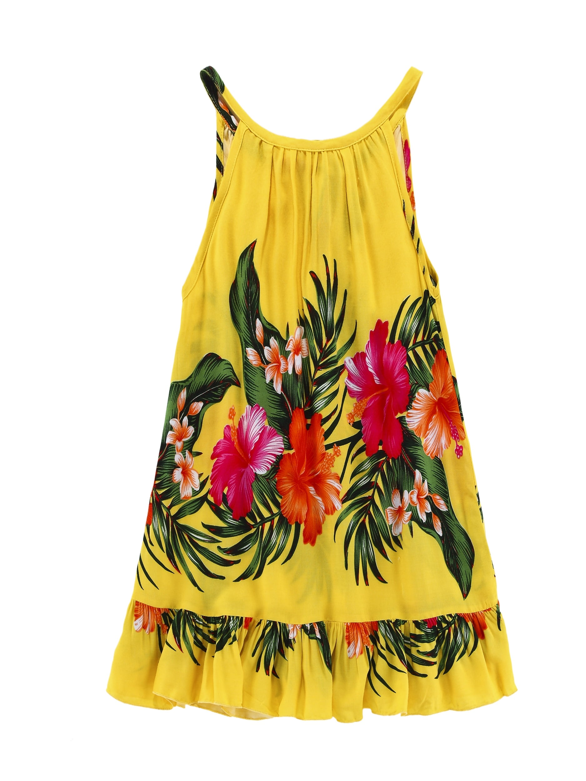 Girl Round Neck Tunic Hawaiian Luau Dress in Yellow 6
