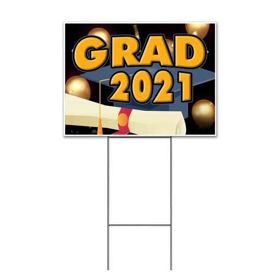 Grad 2021 (18" x 24") Yard Sign, Includes Metal Step Stake