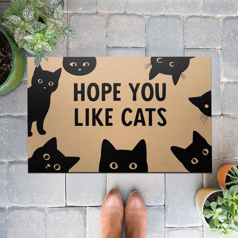 TiniDecor Hope You Like Cats Doormat – 18"x30" Funny Black Cat Entry Mat, Indoor Outdoor Rug