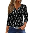 thumbnail image 2 of Halloween Henley Tops for Women 3/4 Sleeve Pumpkin Ghost V Neck T Shirts Funny Graphic Tshirts Halloween Costumes, 2 of 5