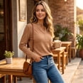 thumbnail image 3 of Dwellite Women Long Sleeve Sweater Waffle Oversized Pullover Tops Casual Loose Henley Blouses for Fall Winter Ginger XL, 3 of 6