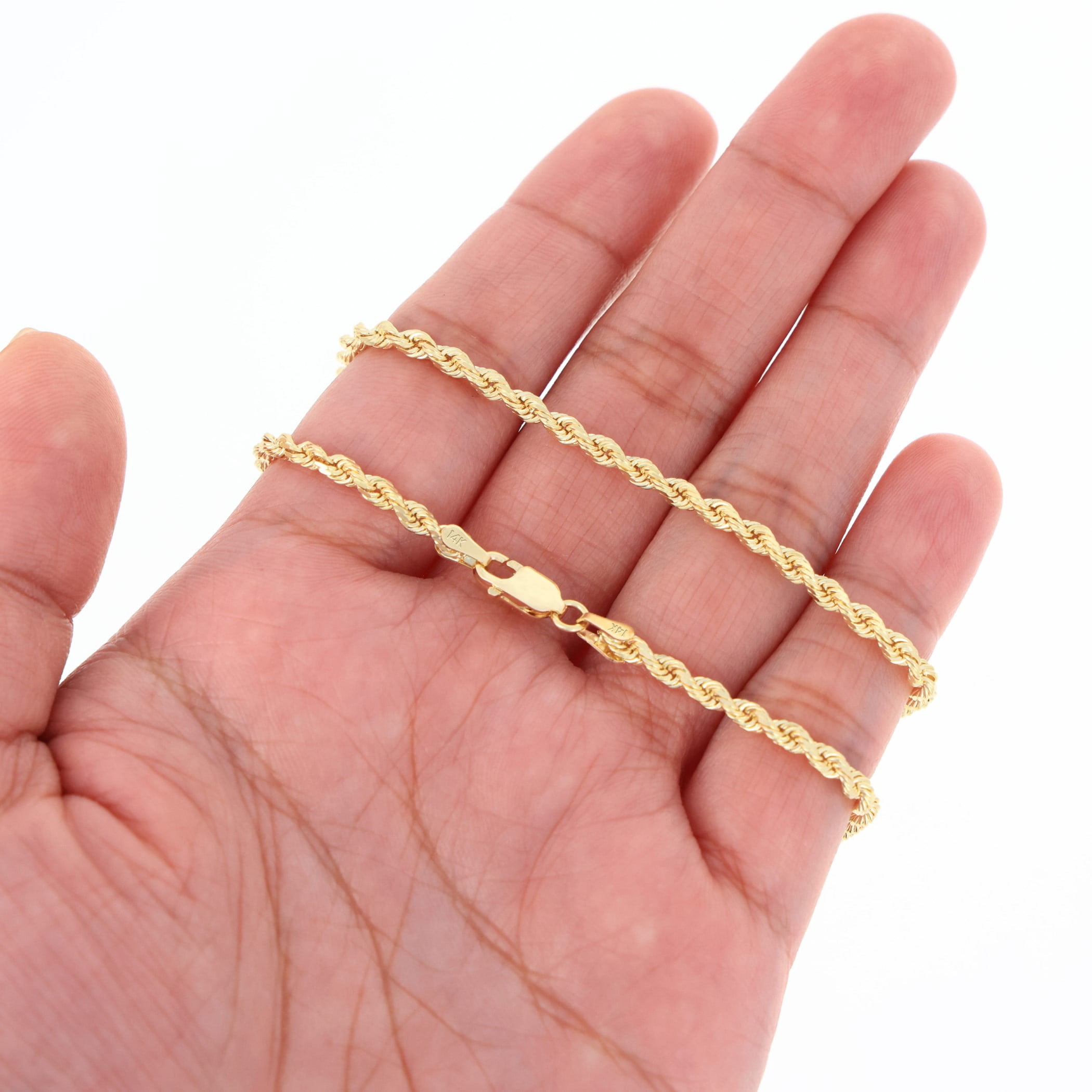 Nuragold 14k Yellow Gold 2.5mm Rope Chain Diamond Cut Bracelet or Anklet (7"-9") Italian Jewelry for Men & Women