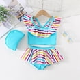 thumbnail image 2 of CAUYDY Kid Girls Swimsuit 3Pcs Sets 1 x Baby Girl Bikini Swimsuit + 1 x Bikini Bottoms + 1 x Hat Toddler Girl Swimsuit Sets 4T 5T 6T 7T Girls Summer Swimwear(P05-Blue,3-4 Years), 2 of 4