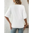 thumbnail image 4 of Womens V-Neck Tops Dressy Double Layer Bell Sleeve 3/4 Length Ruffle Sleeve T Shirts White XXL, 4 of 6