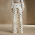 thumbnail image 5 of Women's Casual Palazzo Pants High Waist Pleated Vintage Polka Dot Printed Wide Leg Pants with Pockets (2XL, Beige), 5 of 7