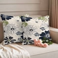 thumbnail image 2 of White Black Flowers Outdoor Waterproof Pillow Covers, Vintage Floral Beige Burlap Decorative Square Throw Pillowcase Sofa Cushion Sham for Patio/Couch/Chair, 16"x16" 2 Pack, 2 of 8